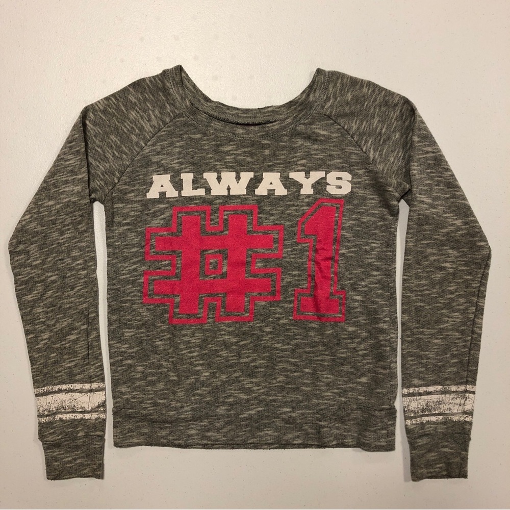 Jenni Women’s “Always #1” Long Sleeve Gray Sweater Top size XS
